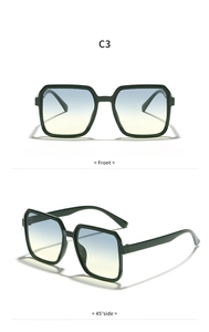 Vorder- und 45-Grad-Seitenansicht der Vintage-Sonnenbrille mit blau-gelben Verlaufsgläsern
