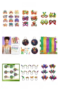 Collage van diverse kleurrijke Cinco de Mayo feestartikelen en vilt feestbrillen