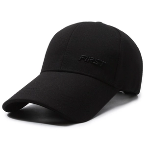 Men's outdoor baseball cap with long brim and 3D FIRST embroidery on textured black fabric