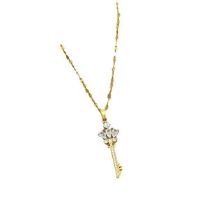 Luxurious gold-plated titanium steel key necklace with brilliant cubic zirconia crown pendant