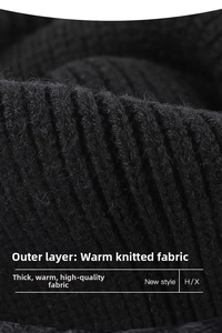 Close-up of thick black ribbed knit fabric showing warm texture for winter sets