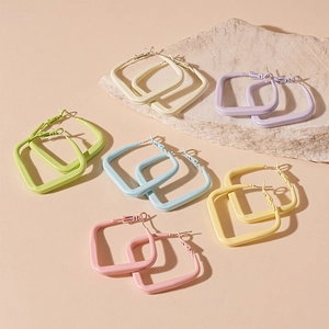 Set of six pastel geometric square hoop earrings in matte macaron colors for women