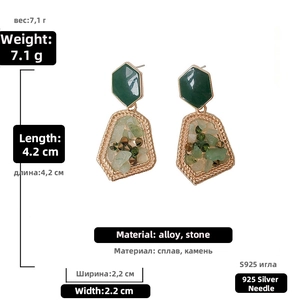 Detail view of vintage geometric earrings showing 4.2cm length and 925 silver needle post