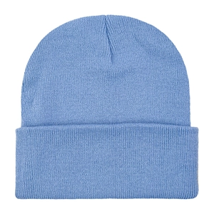 Classic knitted sky blue beanie with ribbed cuff for winter warmth and outdoor comfort