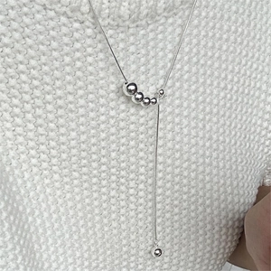 925 Sterling Silver Round Bead Lariat Necklace Minimalist Y-Shape Snake Bone Chain Jewelry For Women