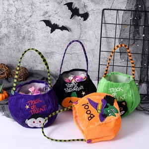 Halloween fabric candy bags with pumpkin and witch embroidery for trick or treat gifts