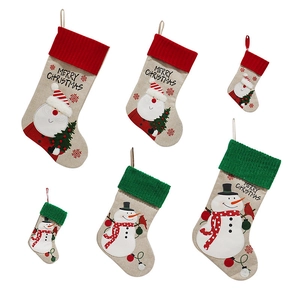 Set of 6 Christmas stockings with Santa and Snowman patterns in three assorted sizes