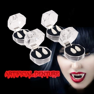 Vampire teeth denture set in crystal cases for Halloween costume and party roleplay
