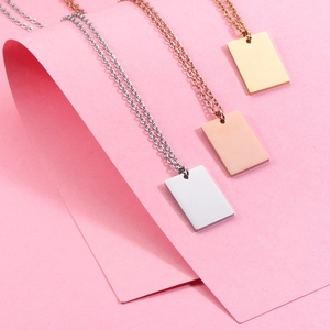 Polished rectangular stainless steel pendant necklaces in silver, rose gold and gold finishes