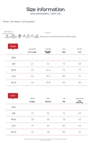 Detailed size guide and fabric composition for women's athletic outdoor sportswear sets
