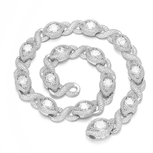 15mm silver Cuban link necklace featuring infinity eye design and sparkling cubic zirconia