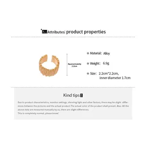 Detailed size specifications of the gold crumpled texture open ring with 2.2cm height
