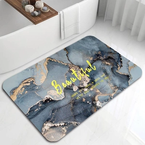 Macro detail of marble pattern bath mat showing absorbent texture and non-slip surface