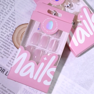 Pink cat eye gradient press-on nails with glitter effect and stylish square shape