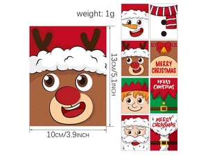 Detailed dimension guide for Christmas gift tags showing 13cm size and festive deer patterns