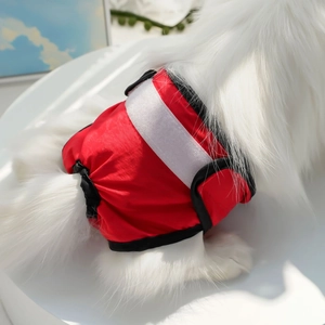 Détail de la culotte hygiénique rouge pour chienne avec velcro blanc et bordure élastique