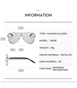 Tableau des tailles détaillé pour lunettes aviateur surdimensionnées en métal et PC