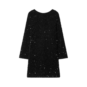 Sparkly black sequin long sleeve mini dress with a classic round neck for women