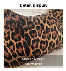 Close-up of leopard print bag texture with detailed white stitching and grain pattern