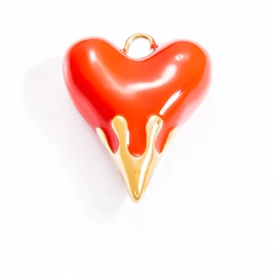 18k gold plated stainless steel red heart pendant with a unique melted liquid metal design