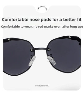 Macro detail of comfortable silicone nose pads on stylish polarized metal kids sunglasses