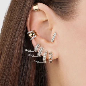 Classic 18K gold plated hoop earrings with micro-pave cubic zirconia set in three sizes