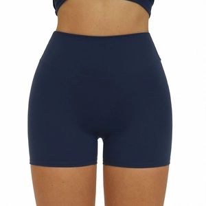 High-waisted navy blue yoga shorts for women, slim fit athletic shorts for gym workout