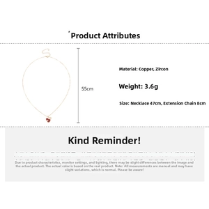 Detailed specs of copper zircon necklace showing 3.6g weight and 55cm chain length