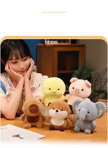 Plush animal toy set featuring capybara, fox and elephant with soft textured fabric