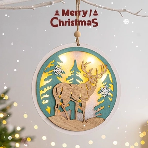 Merry Christmas Hanging Ornament Wooden Sign LED Light Up Door Wall Decoration Snowman Elk Gnome Pine Cone Berries