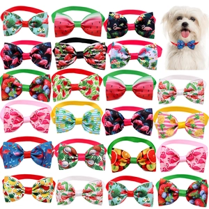 Adjustable Pet Bow Tie Polyester Grosgrain Ribbon Tropical Fruit Flamingo Print Dog Cat Summer Hawaii Style Accessories