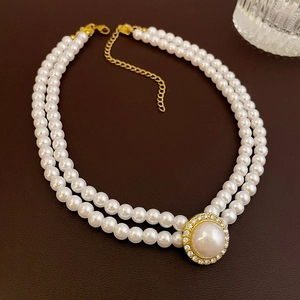 Collier Künstliche Perles Multirang Baroque Choker Alliage Strass Pendentif Vintage Élégant Pour Femmes