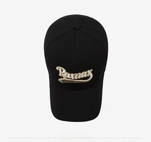 Top view of black baseball cap with Rumax 3D embroidery and durable fabric texture