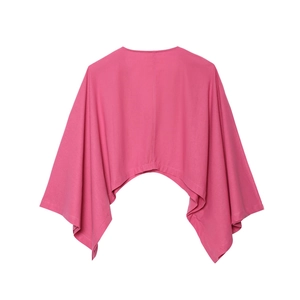 Haut kimono asymétrique rose en mélange de lin avec manches drapées et col rond à plat