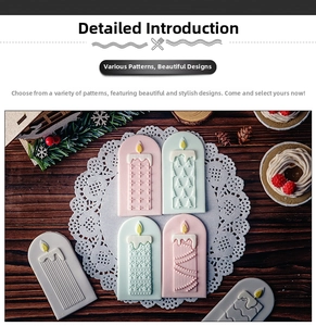 Macro detail of Christmas candle fondant molds with embossed tree and bow patterns