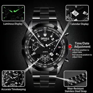Montre à Quartz pour Homme Business Bracelet en Alliage d'Acier Inoxydable Étanche Lumineuse Chronographe Montre-Bracelet avec Calendrier et Tachymètre pour Usage Bureau Quotidien