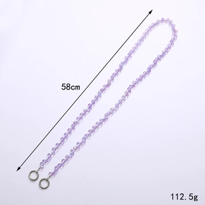 58cm iridescent purple faceted bead strap for handbags with dual metal ring clasps