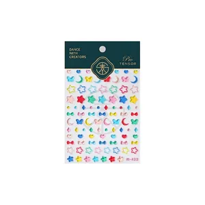3D embossed nail art stickers featuring colorful stars hearts and butterfly patterns