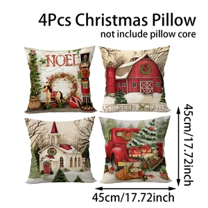 Detailed view of 4-piece Nutcracker Christmas pillow covers with size and material specs