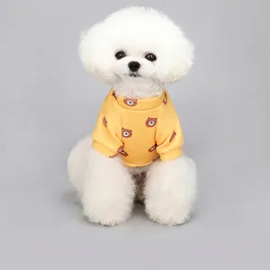Sweat-shirt jaune mignon avec imprimé ours pour petits chiens et chats vêtement chaud