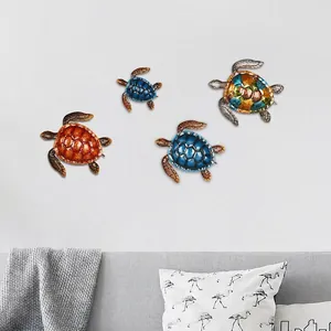 Set of four colorful metal turtle wall art decorations for home garden interior design