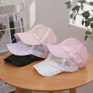 Breathable mesh baseball cap with sparkling sequins for women in multiple vibrant colors