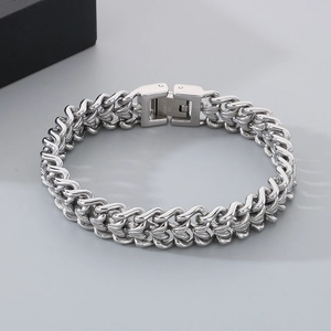 Polished silver stainless steel dragon bone chain bracelet with a secure jewelry clasp