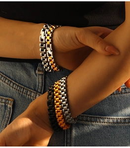 Men's titanium steel bracelet with watch band design shown worn on the wrist