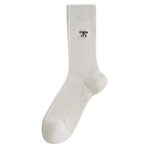 Chaussettes blanches côtelées avec broderie de nœud noir de style balletcore pur