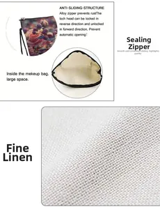 Close-up of fine linen makeup bag with realistic rose pattern and anti-slip zipper