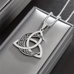 Retro Viking Triquetra Moon Phase Pendant Necklace Stainless Steel Celtic Knot Box Chain Silver Necklaces For Men Jewelry