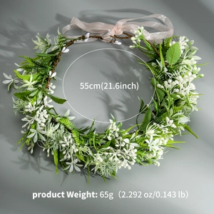 Detail of floral headband showing 55cm circumference and 65g weight measurements
