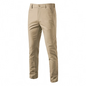Men's breathable khaki cotton linen casual trousers with slim fit and straight leg design