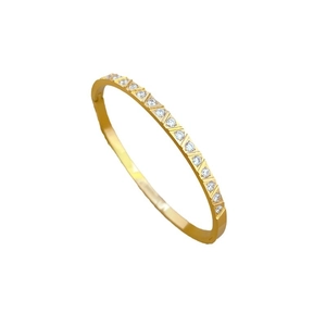 Minimalist gold titanium steel bangle with round zirconia and geometric ribbed texture